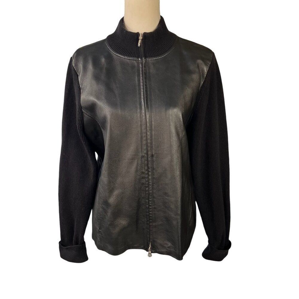 Pendleton Women's Leather and Merino Wool Blend Full Zip Jacket Black Size Large